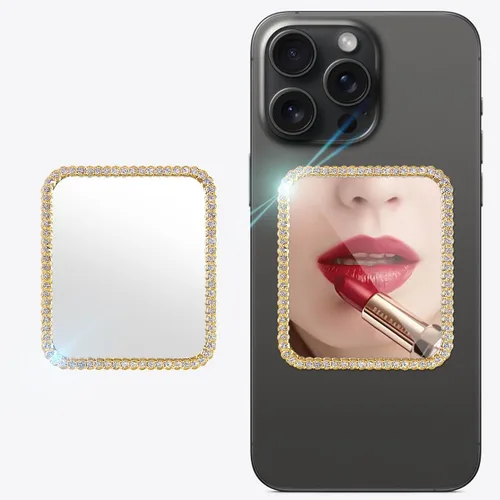 Vista 9 de Calcomanía de espejo brillante para iPhone con dije de teléfono, diseño delgado, tamaño grande, espejo de viaje, adhesivo acrílico para espejo