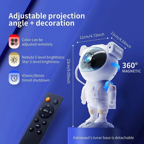 Vista 7 de Proyector de luz de astronauta, proyector de galaxia para dormitorio, proyector de estrellas con lámpara de luna, luz nocturna LED de nebulosa