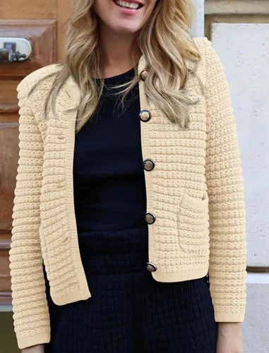 Vista 6 de PRETTYGARDEN Suéteres tipo cárdigan para mujer 2023 para otoño, frente abierto, con botones, manga larga, bolsillos, informal, de punto grueso, ropa