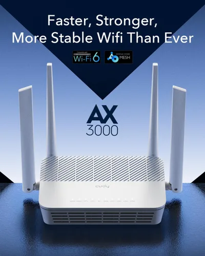 Vista 2 de Cudy Router Wi-Fi 6 de doble banda AX3000, 4X GbE, VPN completo, OpenWRT