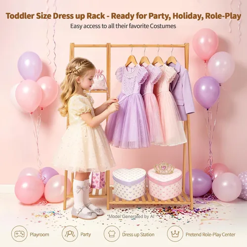 Vista 5 de Percheros pequeños para ropa, perchero para colgar ropa de niños, perchero de madera de bambú con estantes, estante de esquina independiente
