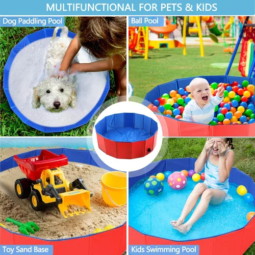Vista 3 de Dyna-Living Piscina infantil para perros, piscina plegable para perros/gatos/niños, portátil de PVC antideslizante, para mascotas y cachorros
