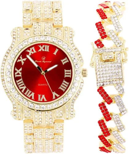 Vista 9 de Charles Raymond Reloj redondo de lujo para hombre totalmente incrustado con brillantes en plata con pulsera Bling-ed Out - L0504B