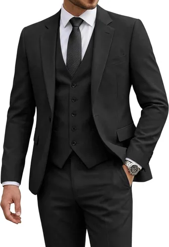 Vista 16 de Traje de 3 piezas para hombre con corbata, chaleco sólido de un botón y beige (529-beige)