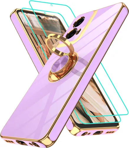 Vista 191 de Funda para Motorola Moto G 5G 2024: Funda Moto G Play 5G 2024 con 2 piezas de protectores de pantalla, soporte de anillo de rotación de 360°