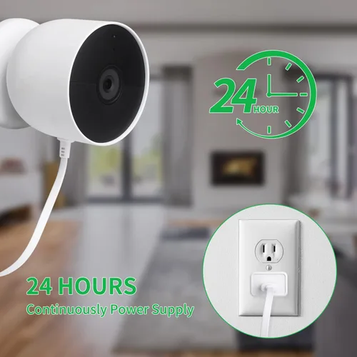 Vista 4 de wochel - Cable de alimentación compatible con Google Nest Cam para exteriores o interiores, batería, 30 pies, resistente a la intemperie, cable