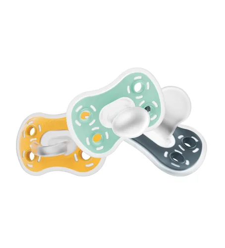 Vista 10 de Dr. Brown's Chupete Advantage de una pieza de silicona para bebé, chupete completamente simétrico, gris oscuro/verde/amarillo, 6-18m, libre de BPA