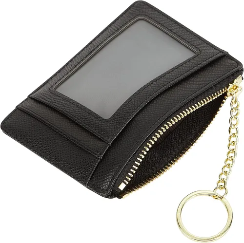 Vista 16 de Tarjetero delgado minimalista para mujer, monedero, monedero, llavero con bolsillo frontal con ventana de identificación