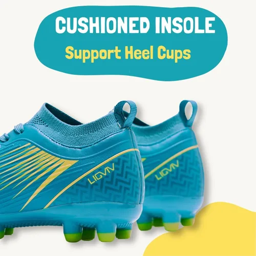 Vista 5 de LIGVIV Boys Girls Soccer Cleats - Kids Dynamic Collar Football Shoes - Firm Ground Outdoor Green Blue
