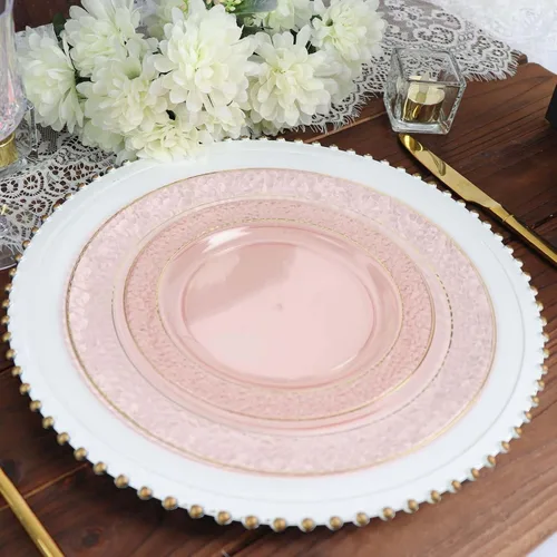 Vista 2 de Efavormart - Paquete de 10 platos de postre de plástico martillado de oro rosa rubor de 7.5 pulgadas con borde dorado, platos redondos desechables