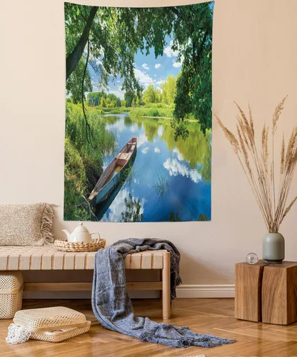 Vista 21 de Ambesonne Tapiz de paisaje, lago y pico glaciar nevado en Estados Unidos, ilustración de bosque de pinos altos, colgante de pared para dormitorio