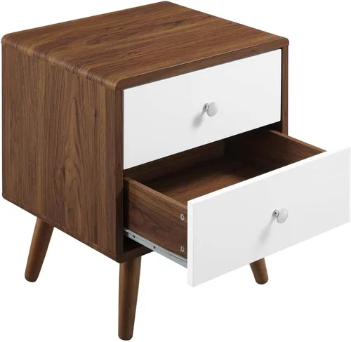 Vista 6 de Modway MOD-7017-WAL-WHI Mesita de noche con 2 cajones, color blanco nogal