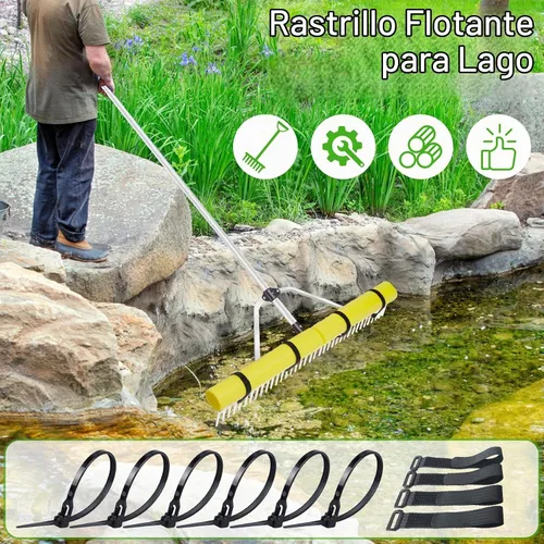 Vista 5 de Rastrillo acuático de malezas para estanque, rastrillo flotante desmontable, rastrillo de aluminio para estanque al aire libre con cuerda