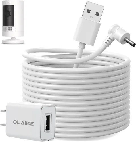 Vista 8 de OLAIKE Adaptador de Corriente con Enchufe de Montaje Metálico Cargador Enchufable para Batería de Stick Up Cam, (5m/ 16ft) Cable de Carga