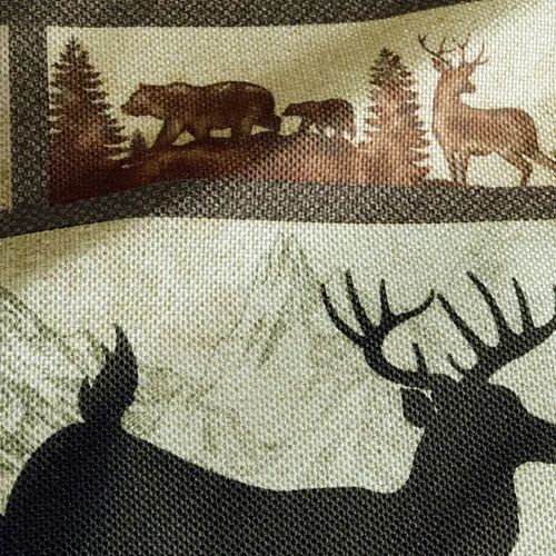 Vista 4 de Bonhause Juego de 4 fundas de almohada rústicas de oso de cabaña de 16 x 16 pulgadas, fundas decorativas de poliéster y lino para exteriores