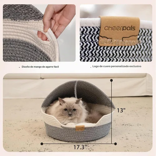 Vista 7 de CHEERPALS Cama para gatos con cojín lavable y cuerda de bola de algodón, cama cubierta para mascotas para gatos de interior, cama con capucha, cama