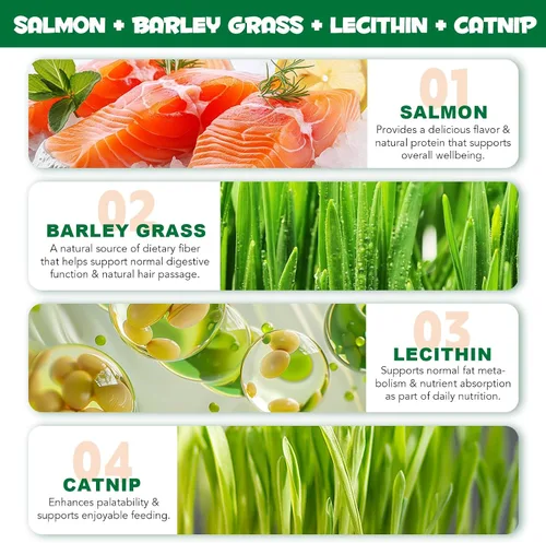 Vista 3 de Golosinas de hierba para gatos, golosinas para control de bolas de pelo en interiores, delicioso palo de dentición de hierba para quitar bolas