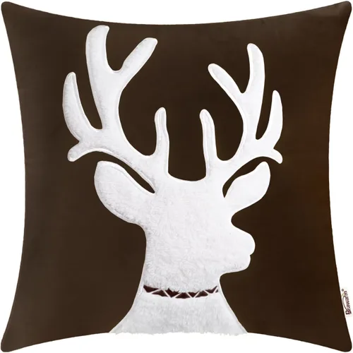 Vista 21 de BRAWARM Christmas Reindeer Pillow Cover 18x18 Black Velvet Embroidered Reno negro