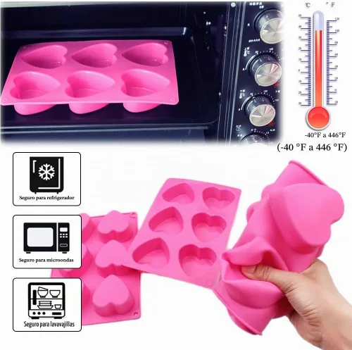Vista 3 de BAKER DEPOT Molde de silicona en forma de corazón de 6 agujeros para pastel de chocolate, jalea pudín hecho a mano, molde de jabón para hacer