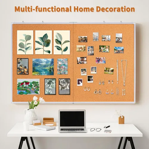 Vista 3 de Maxtek - Tablón de anuncios grande de corcho para pared con marco de aluminio de 48 x 36 pulgadas 4'X 3' Corkboard Foldable Wall Mount Design, Pin
