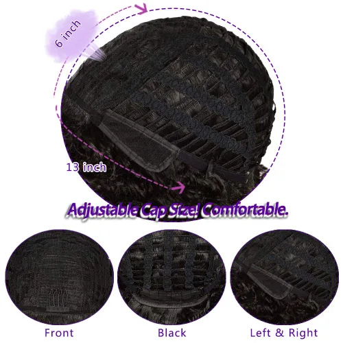 Vista 6 de YEAME Pelucas rizadas para mujeres negras, peluca rizada afro con flequillo, negro natural, resistente al calor, peluca completa de 15 pulgadas #1B