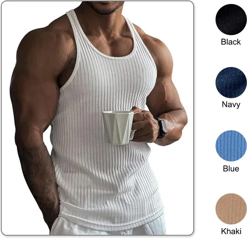 Vista 6 de MECH-ENG Camiseta deportiva sin mangas para hombre, con espalda en Y, chaleco de entrenamiento de fitness para gimnasio