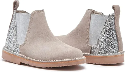 Vista 2 de Childrenchic - Botines Chelsea de gamuza con tacones brillantes, zapatos casuales de invierno para niñas, para la escuela, bodas y fiestas