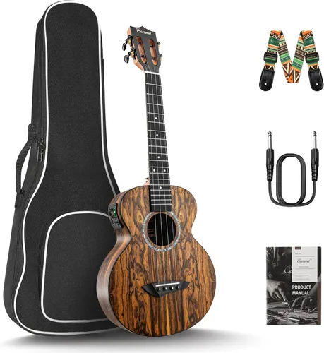 Vista 8 de Caramel Ukulele Eléctrico Tenor CT204 de Madera de Acacia Totalmente Maciza de 26 Pulgadas, Kit Profesional de Ukulele para Principiantes, Paquete