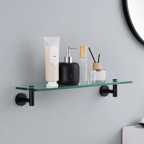 Vista 2 de KES Estante de baño de vidrio con vidrio templado de 8 mm de grosor y soportes negros mate de acero inoxidable SUS 304 de 20 pulgadas, organizador
