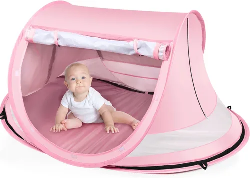 Vista 8 de Baby Beach Tent,Large Pop Up Beach Tent Sun Shade for Beach,Portable Baby Travel Tent with Mosquito Net,Indoor Baby Play Tent,UPF 50+ UV Protection