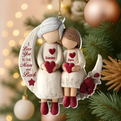 Vista 7 de Abuela y Nieto Moon Loves - Adornos Acrílicos Personalizados de 1 Capa - Te Amo Hasta la Luna y de Vuelta - Adorno Adornos Navideños 2025
