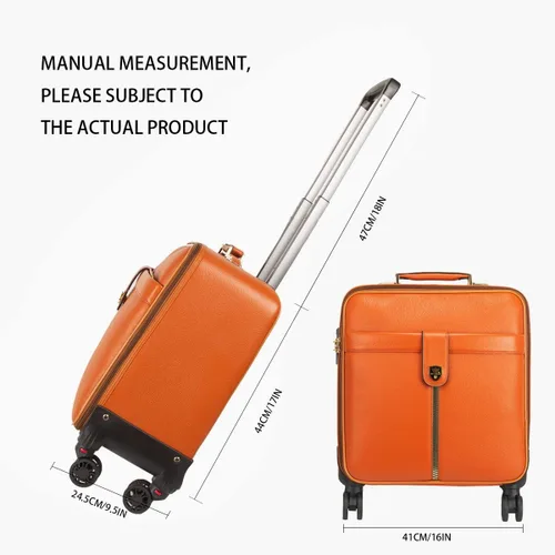 Vista 2 de Leathario Maleta con ruedas de cuero para laptop, maletín con ruedas, Naranja