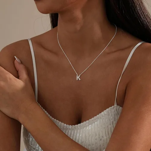 Vista 30 de Collares con iniciales para mujer, delicado collar de letra plateada con nombre personalizado con monograma, collar simple y lindo con inicial