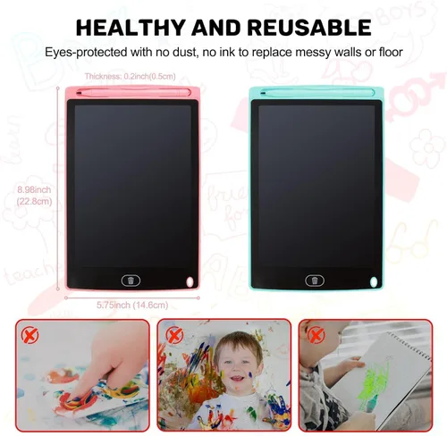 Vista 4 de Tableta de escritura LCD, 2 paquetes de almohadillas de dibujo para niños de 3, 4, 5, 6 años, 8.5 pulgadas, líneas coloridas, garabatos, juguetes