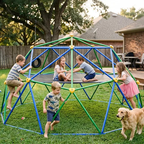 Vista 9 de Gardenature - Cúpula de escalada de 10 pies con hamaca y columpio, gimnasio de jungla al aire libre para niños, estructura de escalada de cúpula