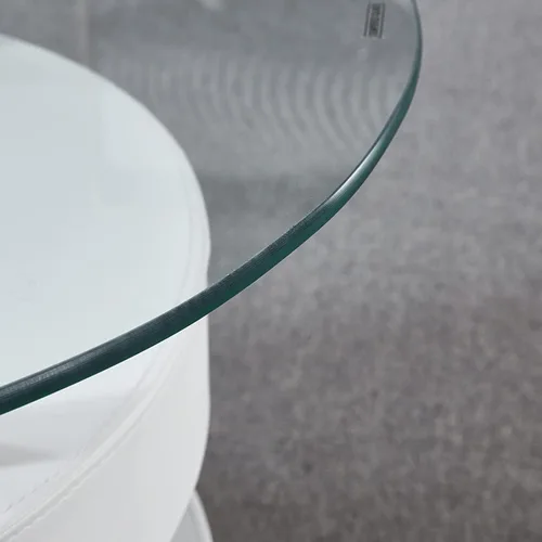 Vista 7 de Juego de mesa auxiliar contemporánea, mesa de centro ovalada de vidrio con base en forma de S y 2 taburetes de piel sintética, mesa de centro