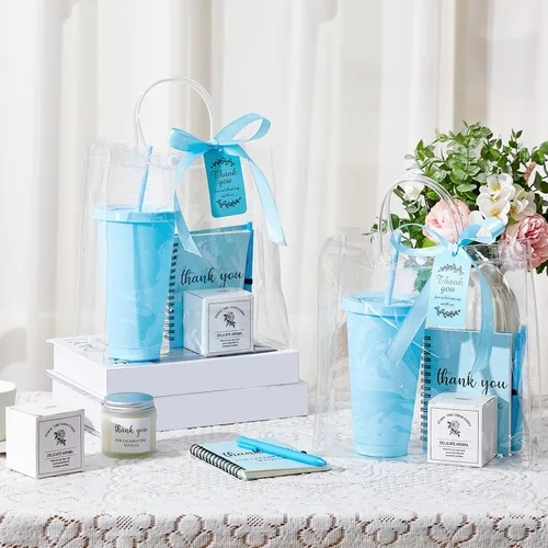 Vista 4 de Nuogo - Juego de 2 premios de ducha para padres para adultos, regalo de despedida de soltera, vaso de plástico, cuaderno con vela perfumada, bolsa