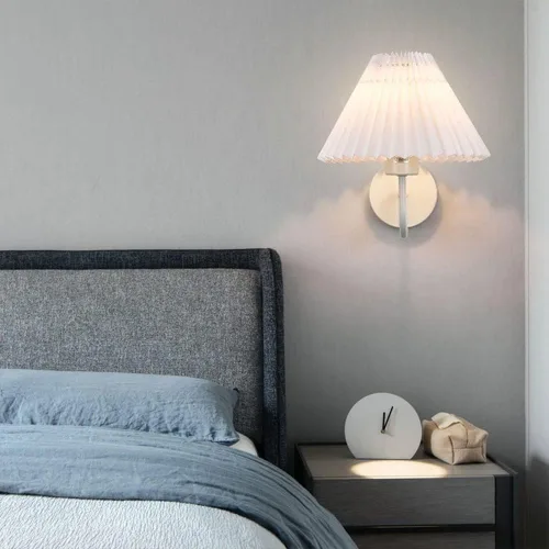 Vista 3 de Farol nórdico de pared para interiores, elegante aplique de pared de noche con pantalla de lino para dormitorio y sala de estar