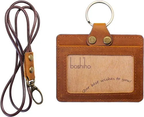 Vista 33 de Boshiho. Funda vertical, de piel, para tarjeta de identificación con cordón resistente., Negro