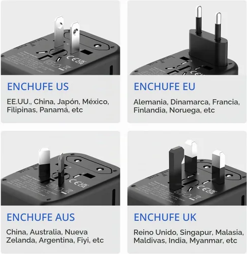 Vista 4 de Universal Travel Adapter, VYLEE 5 in 1 International Power Adapter Negro