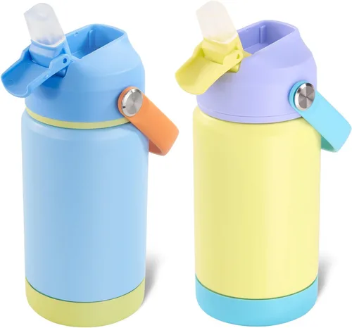 Vista 41 de Kerilyn - Botella de agua para niños, de acero inoxidable, con pajilla a prueba de fugas, con aislamiento térmico, libre de bisfenol A, unisex