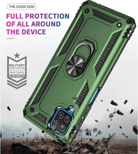 Vista 2 de Yiakeng Funda para teléfono Galaxy A12, Samsung A12 con protector de pantalla HD, fundas protectoras de grado militar con anillo para Samsung Galaxy