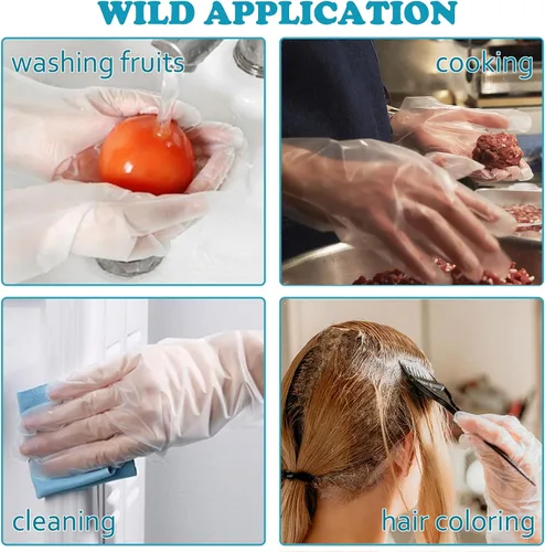 Vista 6 de Meekear 200 PCS Food Prep Disposable Gloves, TPE Clear Latex-Free Food Safe Cleaning Gloves, BPA Free, Powder Free, Oil Tight