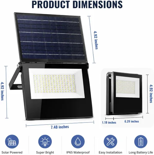 Vista 8 de Precio final Luz solar al aire libre, 154 LED 2835 Luz de calle solar con luz y sensor de movimiento, IP65 impermeable, control de luz, 8-12H tiempo