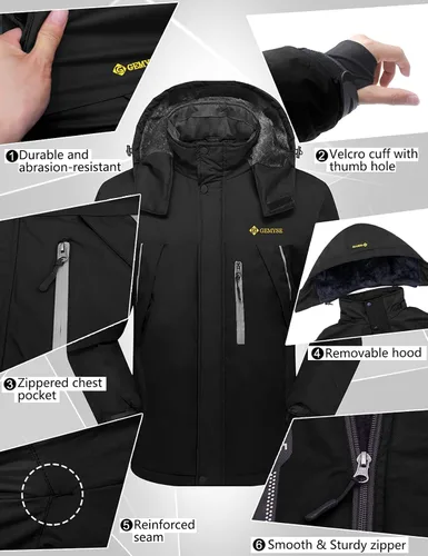 Vista 7 de GEMYSE Chaqueta de esquí a prueba de viento para hombre, impermeable, con capucha y varios bolsillos
