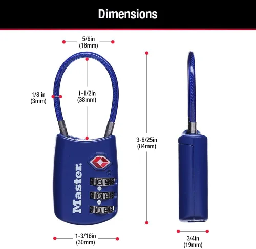 Vista 6 de Master Lock Establece tu propia combinación de candado de equipaje aprobado por la TSA, el candado con cremallera de viaje es perfecto para maletas