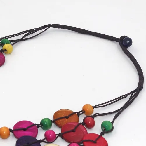 Vista 6 de COLORFUL BLING Ethnic African Wood Bead Statement Pendant Collar Layered Long Strand Chunky Coconut Shell Geometric Choker Bib Necklace Bohemian