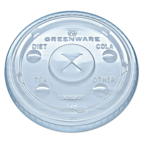 Vista 2 de Fabrikal LGC12/20 Greenware - Tapa transparente con ranura para popote de 9, 12, 20 onzas, vaso de plástico transparente Greenware, 1000 / estuche