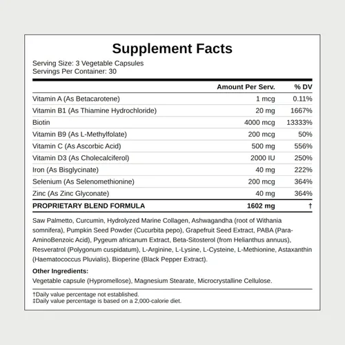 Vista 7 de BUNDU Suplementos para el crecimiento del cabello, fórmula natural, libre de OMG, libre de crueldad para un cabello más completo Reduce