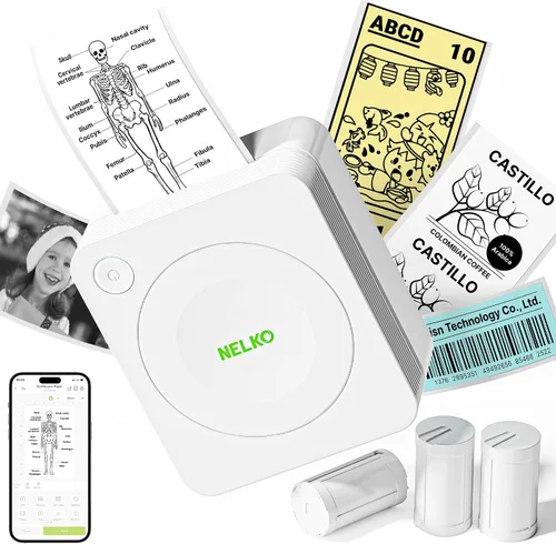 Vista 16 de Nelko Impresora de calcomanías, PM230 Print Pod Mini Bluetooth Portabel Sticker Maker con 1 rollo de papel, cápsulas de impresión con múltiples